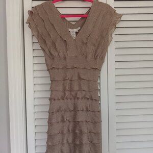 Max Studio layered ruffles mid-length dress Size M tan